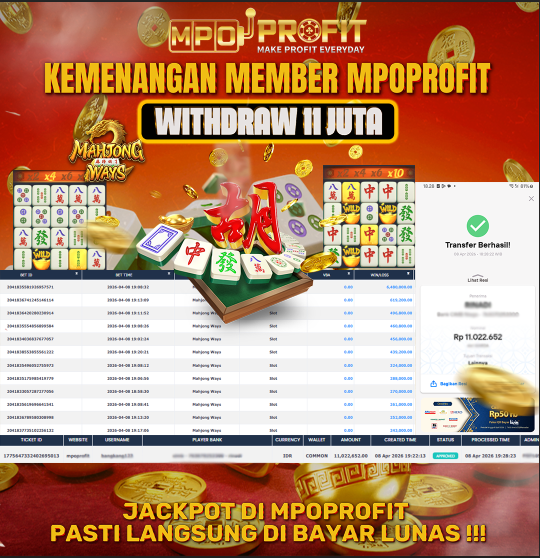 MPOPROFIT JACKPOT SLOT PGSOFT! KEMENANGAN MURNI DI (MAHJONG WAYS TOTAL RP. 11.022.652,- LUNAS)